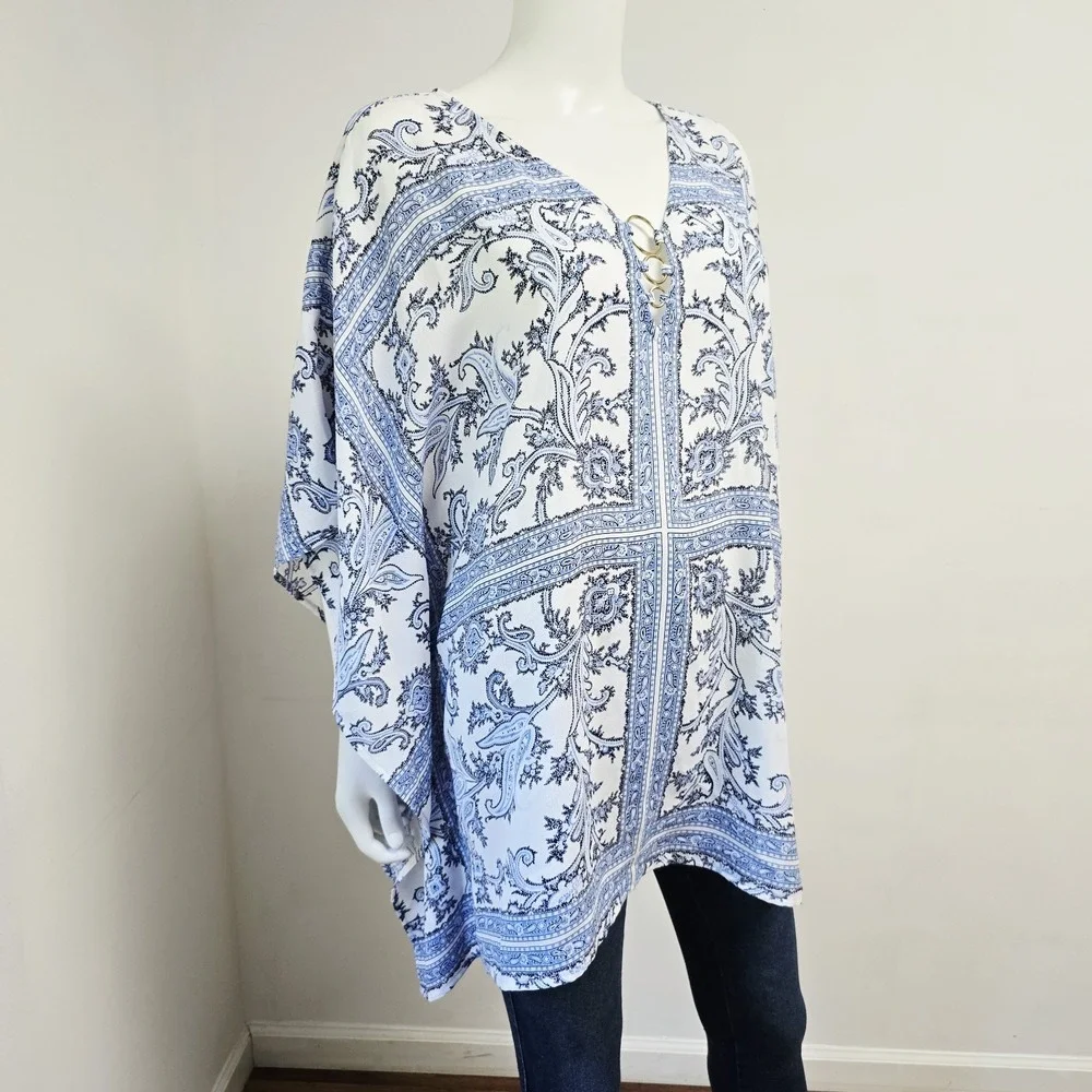 Michael Michael Kors Poncho Tunic Top Size L/XL Scarf Bandana Print Flowy Boho